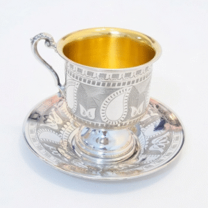 גביע כסף בוכרי יוקרתי עם פנים מוזהב ותחתית תואמת